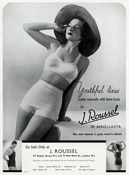 Advert for J. Roussel swim suits for men & women 1936