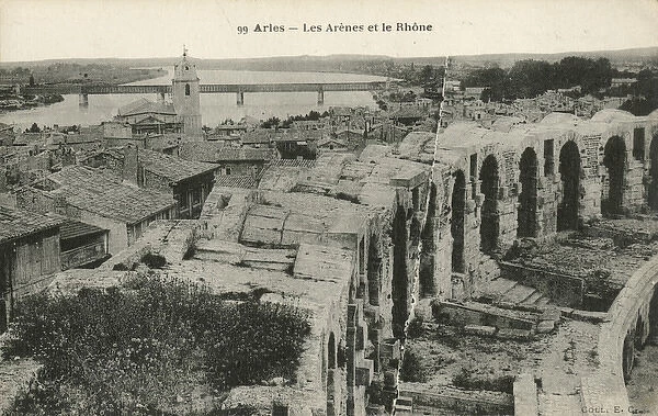 Arles, France - edge of ruined amphitheatre and Rhone
