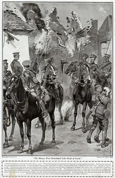 British cavalrymen under bombardment, 1914