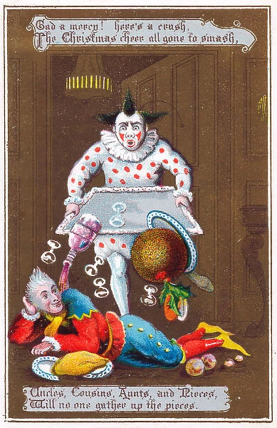 Clown and jester on a Christmas card