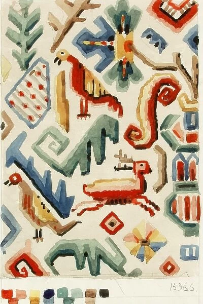 Design for Woven Textile with birds and animals