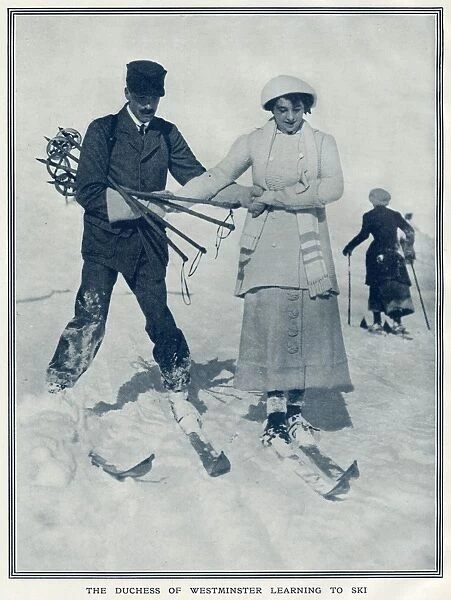 The Duchess of Westminster learning to ski