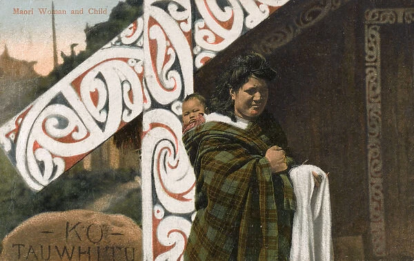 Maori Woman and child - Tauwhitu House, Ohinemutu, NZ