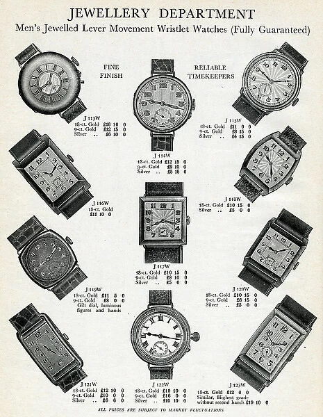 Mens lever movement wristwatches 1929