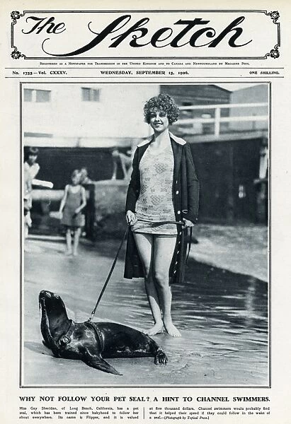 Pet seal with owner Gay Sheridan 1926