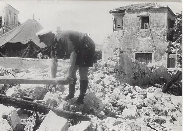 Scout in ruins of Argostolion, Kefalonia, Greece