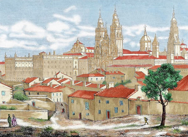 Spain. Galicia. Santiago de Compostela. Engraving