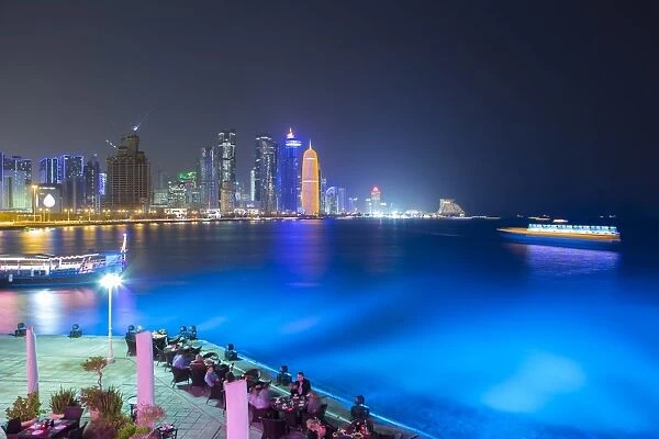 New skyline of the West Bay central financial district of Doha at night, Qatar, Middle East