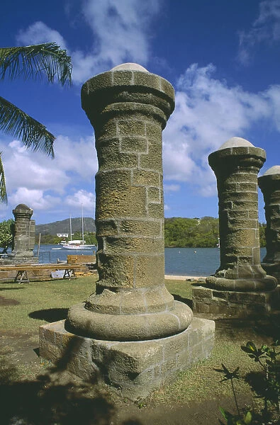10056598. WEST INDIES Antigua Nelsons Dockyard Pillars by the slipway
