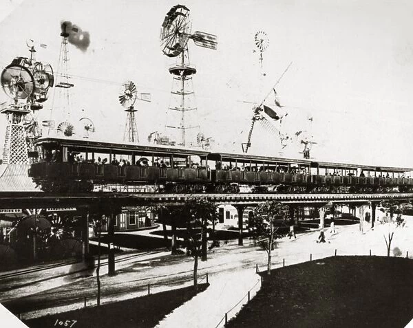 COLUMBIAN EXPOSITION, 1893. A train on the Intramural Railway at the Worlds Columbian