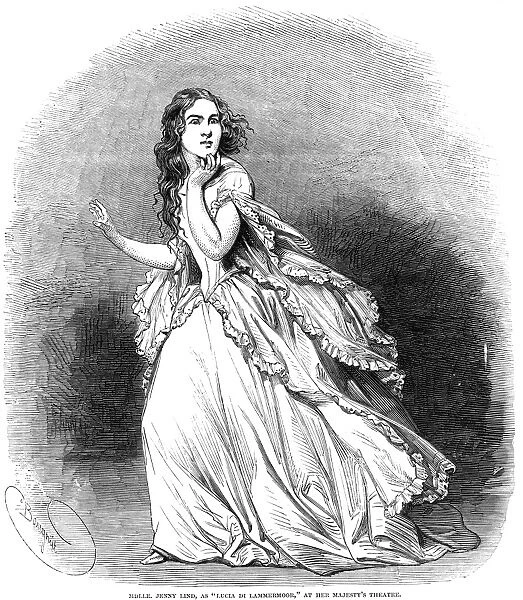 JENNY LIND (1820-1887). Swedish soprano singer. In the mad scene from Lucia di Lammermoor in London in 1848. Contemporary wood engraving