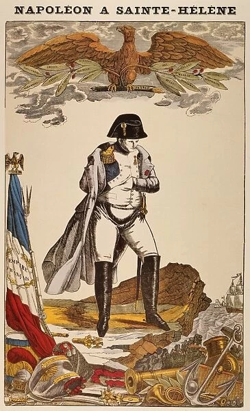 NAPOLEON I AT SAINT HELENA. Napoleon I (1769-1821) in exile. Contemporary French emgraving