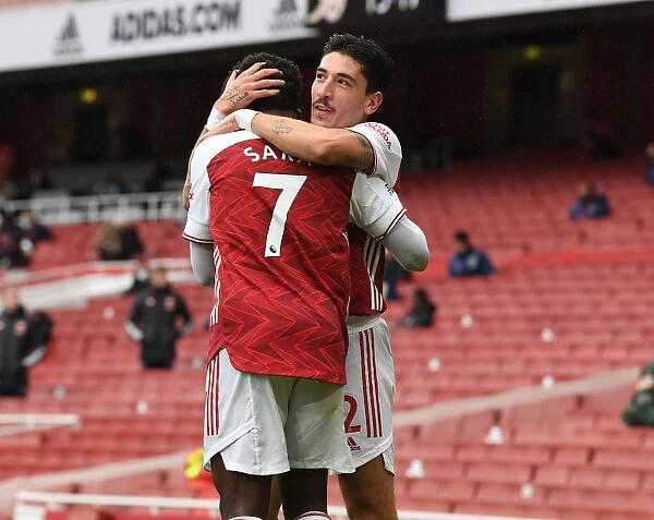 Arsenal's Bukayo Saka and Hector Bellerin Celebrate First Goal Against Sheffield United (2020-21)