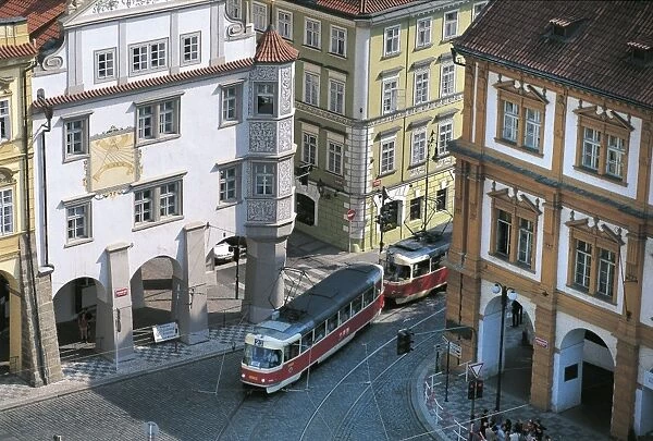 Czech Republic, Bohemia, Prague, Lesser Town (Mala Strana), street and trams
