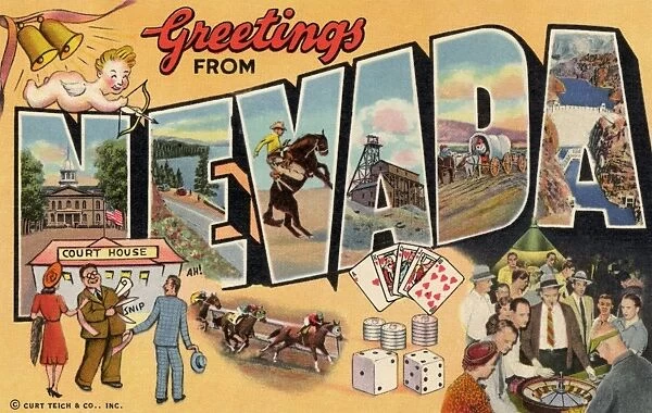 Greetings from Nevada Postcard. ca. 1941, Greetings from Nevada Postcard