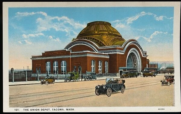 Postcard of Union Depot in Tacoma. ca. 1916, 121. THE UNION DEPOT, TACOMA, WASH