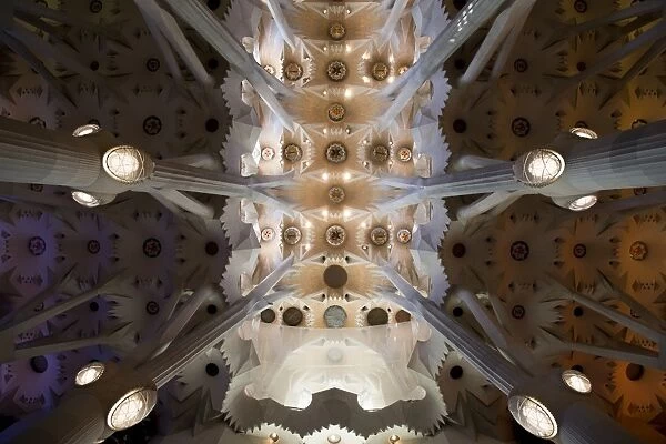 Picture shows the ceiling of the Expiatory Church of the Sagrada Familia'