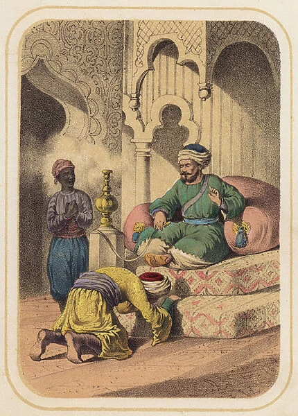 Abu and Niutyn from One Thousand and One Nights (colour litho)