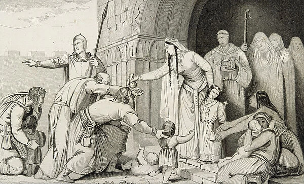 Bathilda Gives Money to the Poor, from Histoire de France by Colart, published c