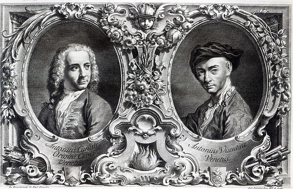 Canaletto and Antonio Visentini, engraved by Visentini (engraving) (b  /  w photo)