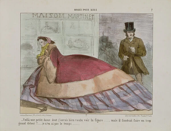 Caricature of the crinoline, from Modes Pour Rire (coloured engraving)