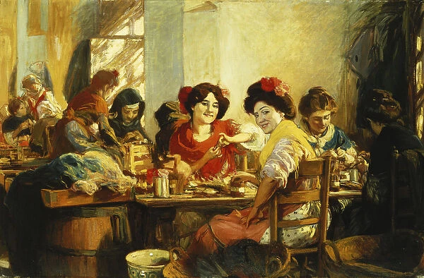 The Cigarette Girls of Seville, (oil on canvas)
