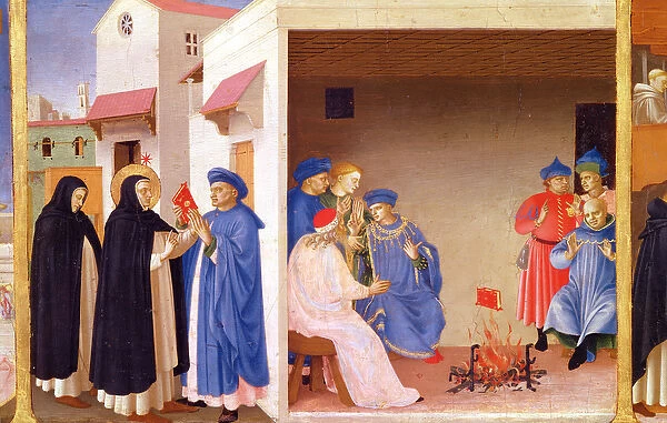 The Coronation of the Virgin, detail of St. Dominic giving back the book to the the Albigensians, c