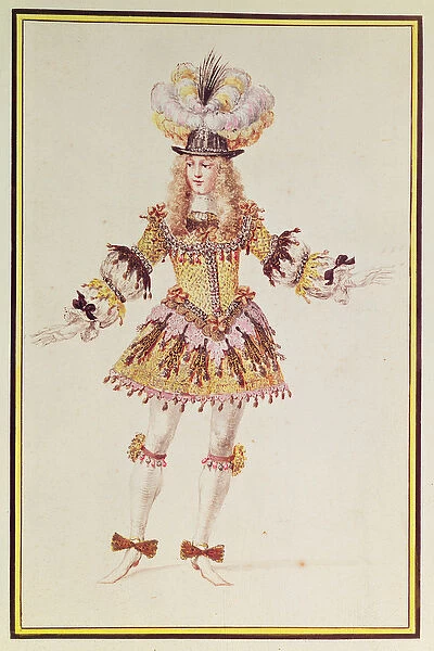 Costume design for male dancer, c. 1660 (pen, ink, w  /  c & gold on pape)