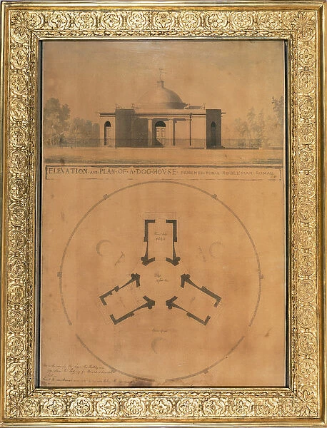Elevation and Plan of a Dog House, 1779 (pen and ink and w  /  c on paper)