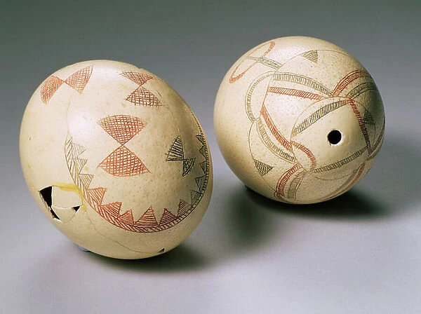 Engraved Ostrich Eggshells, San Culture, Namibia (eggshell)