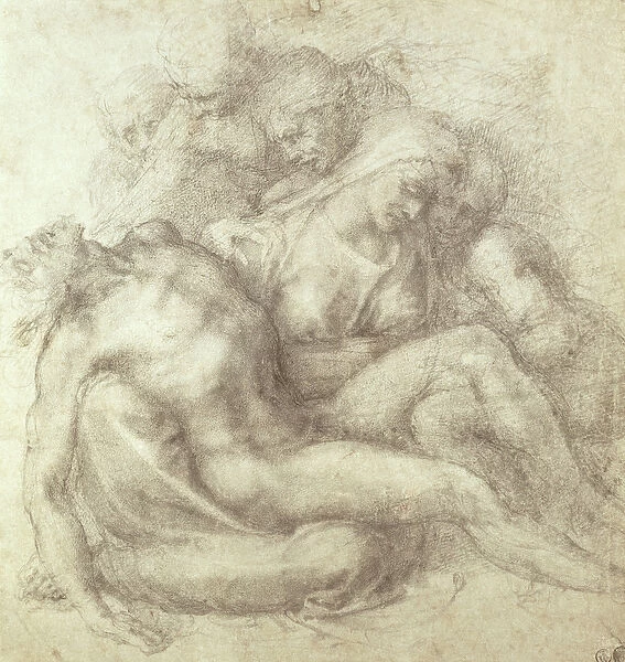 Figures Study for the Lamentation Over the Dead Christ, 1530 (black chalk on paper)