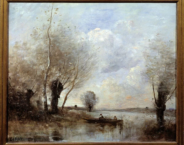 Fishing in a boat with the willows Painting by Camille Corot (1796-1875