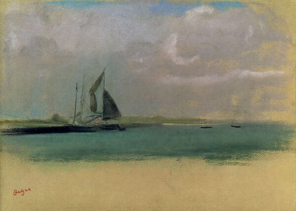 Fishing boats moored in the harbour, c. 1869 (pastel on paper)