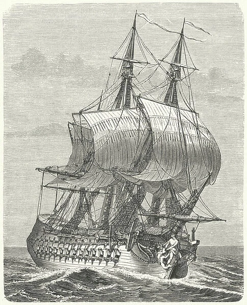 Hercule, French 58-gun frigate (engraving)