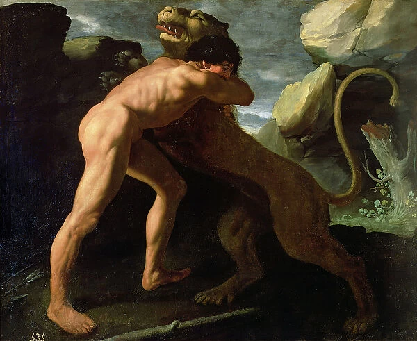 Hercules Fighting with the Nemean Lion (oil on canvas)