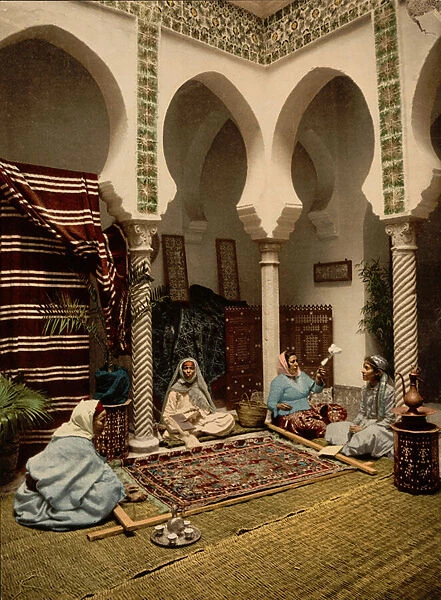 Moorish Women making Arab Carpets, Algiers, Algeria, c. 1899 ( photomechanical print)