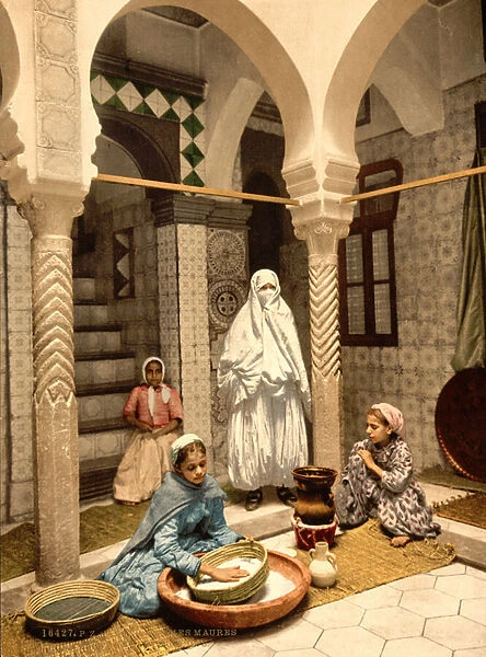 Moorish Women Preparing Couscous in a Courtyard, Algiers, Algeria, c