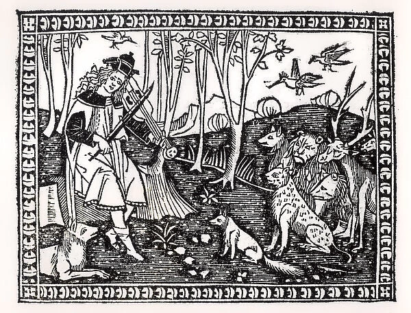 Orpheus Playing to the Animals, 1500 (woodcut) (b  /  w photo)