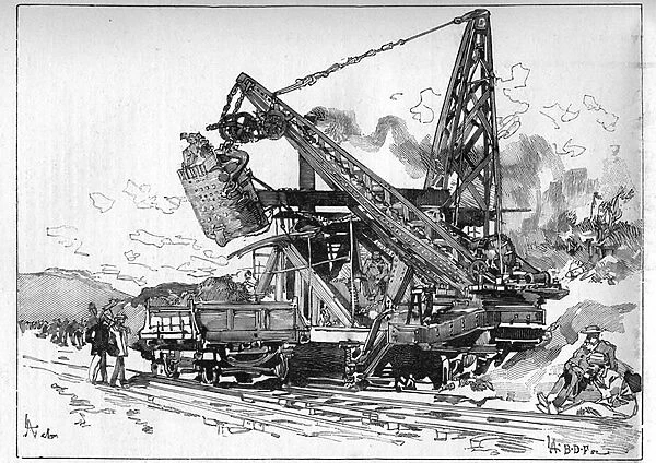 Panama Canal works. Main machines: Osgood excavator. Engraving in '