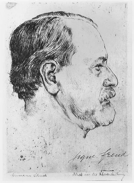 Portrait of Sigmund Freud (1856-1939) 1914 (etching) (b  /  w photo)