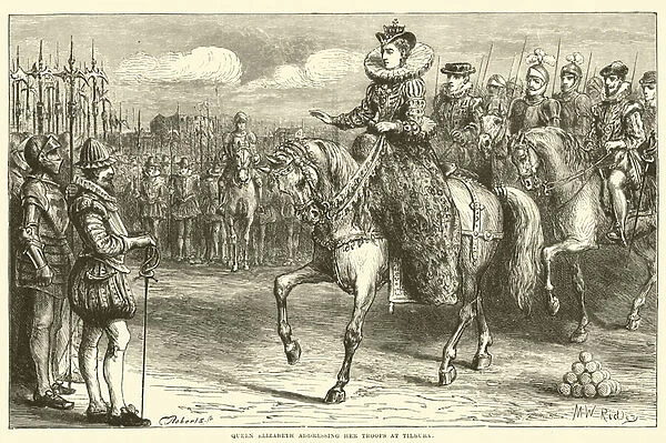 Queen Elizabeth addressing her Troops at Tilbury (engraving)