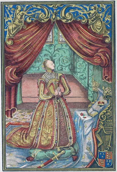 Queen Elizabeth I at Prayer, frontispiece to Christian Prayers, 1569 (coloured
