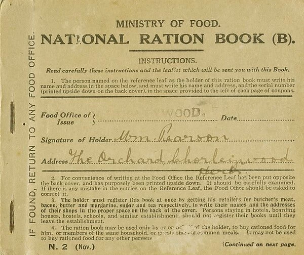 Ration Book for William Pearson, Chorleywood, Hertfordshire, 1919 (print)