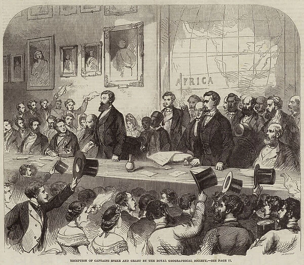 Reception of Captains Speke and Grant by the Royal Geographical Society (engraving)