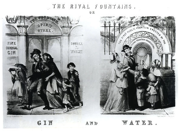 The Rival Fountains or Gin and Water (engraving) (b  /  w photo)