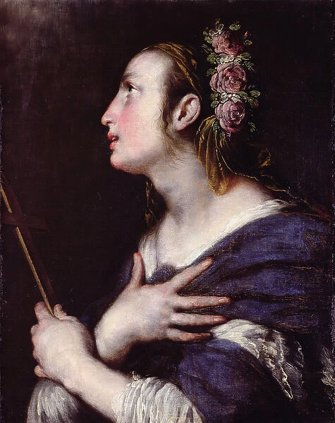 Saint with a crown of roses (oil on canvas)