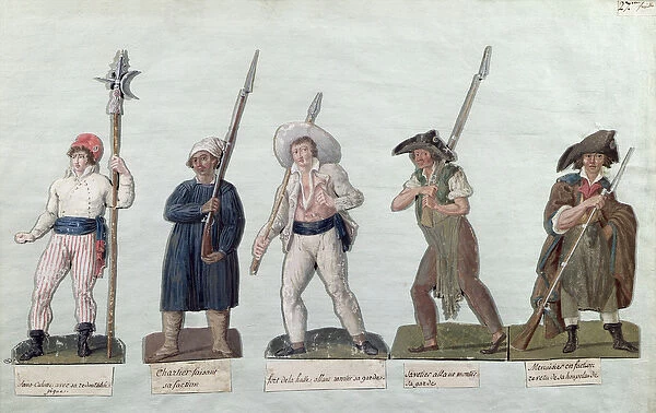 A Sans Culotte with his Pike, a Carter, a Market Porter, a Cobbler and a Carpenter