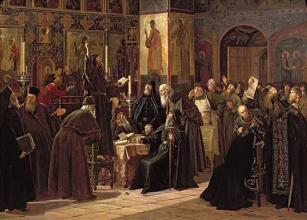 The Solovetsy Monasterys Revolt Against the New Books in 1666, 1885 (oil on canvas)