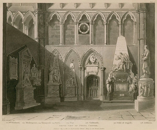 South view of Poets Corner, Westminster Abbey, London (engraving)