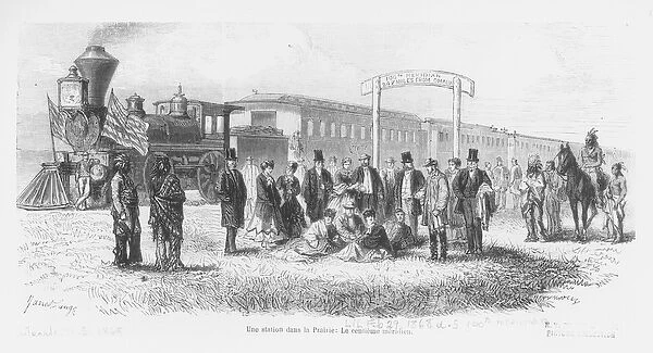 A Station in the Prairie: The 100th Meridian (engraving) (b  /  w photo)